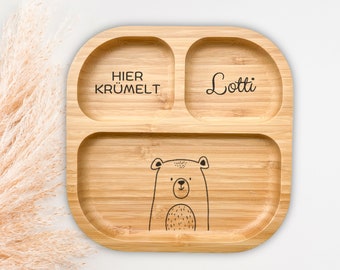 Bambusteller mit Saugnapf, Babyteller aus Bambus, Kinderteller aus Holz, Geschenk zur Geburt, Taufgeschenk, Babygeschenk