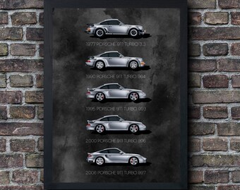 Porsche 911 Turbo Poster Print 1997-2006 Car Poster Classic Automobiles Vintage Minimalist Wall Art