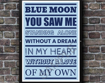 Blue Moon Song Lyrics Poster Print Man City FC Inspired Lyrics Football Terrace Chant