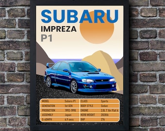 Subaru Impreza P1 Print Car Poster Classic Auto Wall Art