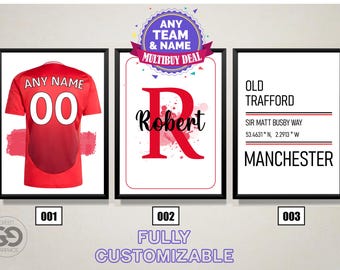 Personalized Football Prints: Custom Team Name, Set of 3