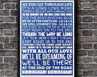 Keep Right On Poster Print Birmingham City Song Inspired Lyrics Football Terrace Chant