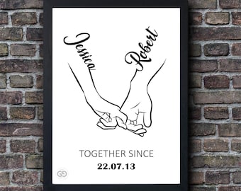 Couples Holding Hands Print – Personalized Names, Anniversary Gift