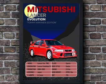 Mitsubishi Evo Lancer Print Car Poster 'Tommi Makkinen' Edition Evolution Classic Auto Wall Art