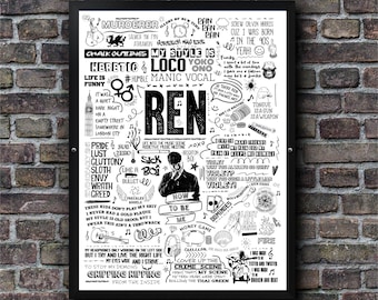 Ren Inspired Doodle Print Poster Lyric Art Quote Style Merchandise