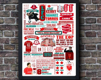 Liverpool FC Legends Football Poster Doodle Text YNWA Print Wall Art Champions 2025