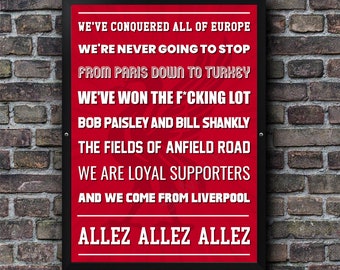 Liverpool FC Allez Song Lyric Art Print
