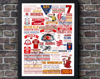 Arsenal FC Legends Football Print Football Players Poster Doodle Text Wall Art