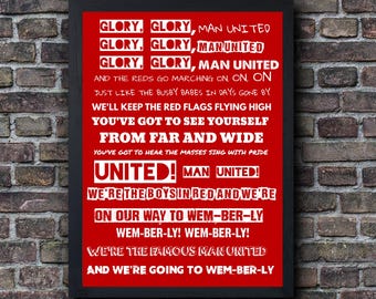 Manchester United Song Lyrics Print: Football Terrace Chant Wall Art