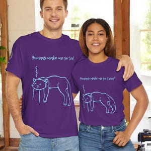 Camiseta unisex de algodón grueso, camiseta de gato, camiseta de gato, camiseta con la frase "Los humanos me hacen sentir tan cansado", camiseta divertida, camiseta de dibujos animados, camiseta colorida, camiseta colorida