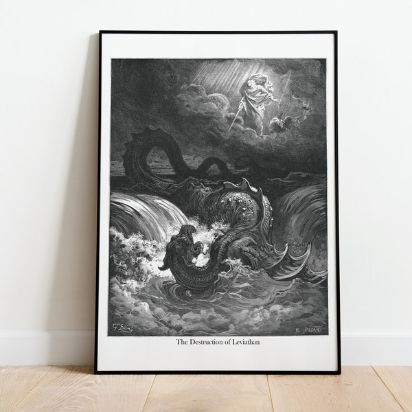 The Destruction of Leviathan Gustave Dore Vintage Isaiah Illustration Antique Christian Bible High Resolution Download Print Fine Art