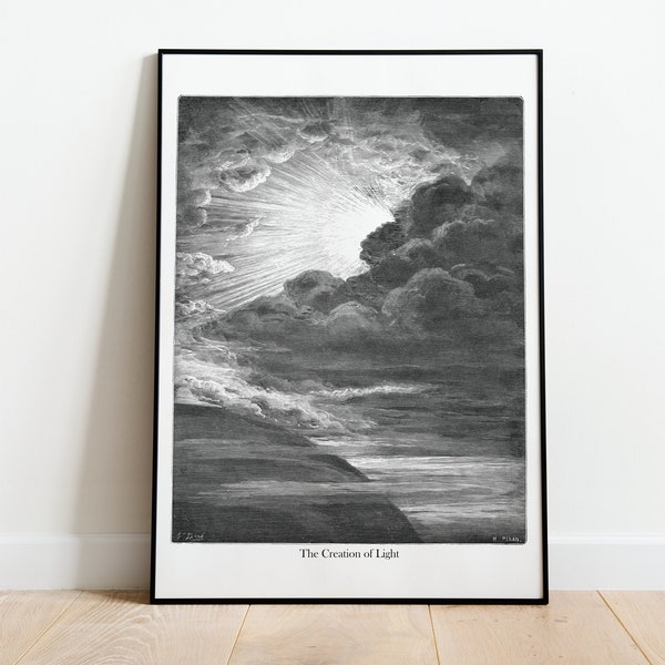 The Creation of Light Gustave Dore High Resolution Digital Download Antique Christianity Book of Genesis Bible Illustration Fine art Print