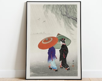 vintage Impression japonaise « Femmes sous la pluie » Antique Wall Art Japan Home Decor Télécharger Musée de peinture sur bois traditionnel Exposition Ukiyo-e