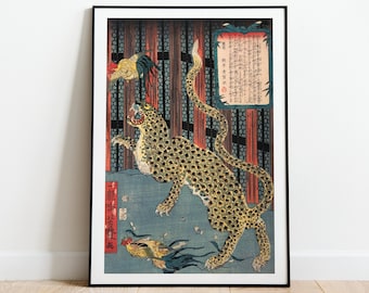 Vintage Japanese Tiger Print Wall Art Housewarming Gift Vintage Home Decor Woodblock Painting Poster Animal Taguchi Tomoki Download Japan