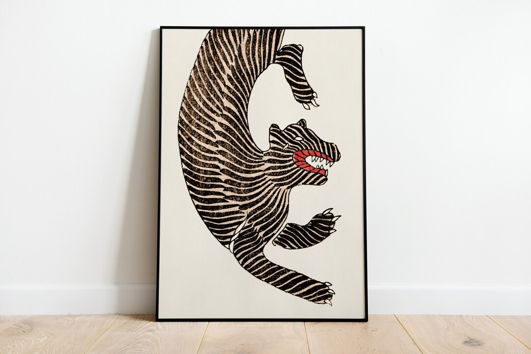 Vintage Japanese Tiger Print Wall Art Housewarming Gift Vintage Home ...