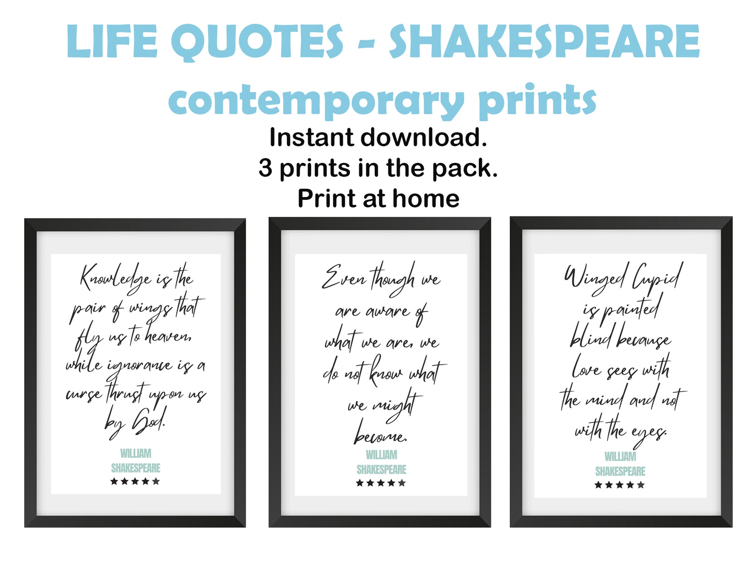 SHAKESPEARE LIFE QUOTES Love and Life Wall Decor. Instant Download