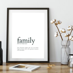 Family typography dictionary wall art digital file. Download and print easily in A5 or A4. Gift for the family to show you care.