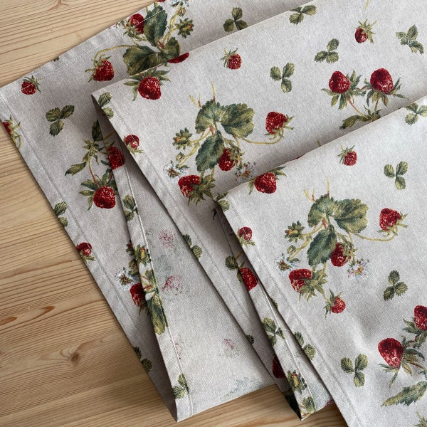 Strawberry print table runner in traditional design