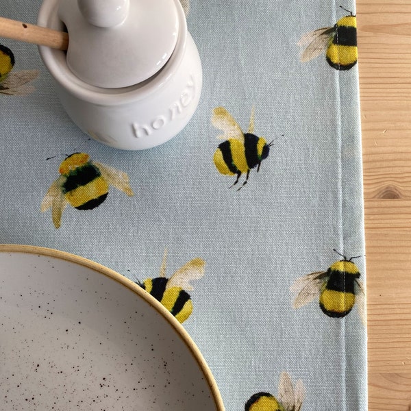 Bee table runner for spring decoration, dining room or kitchen table decor, bumblebee gift