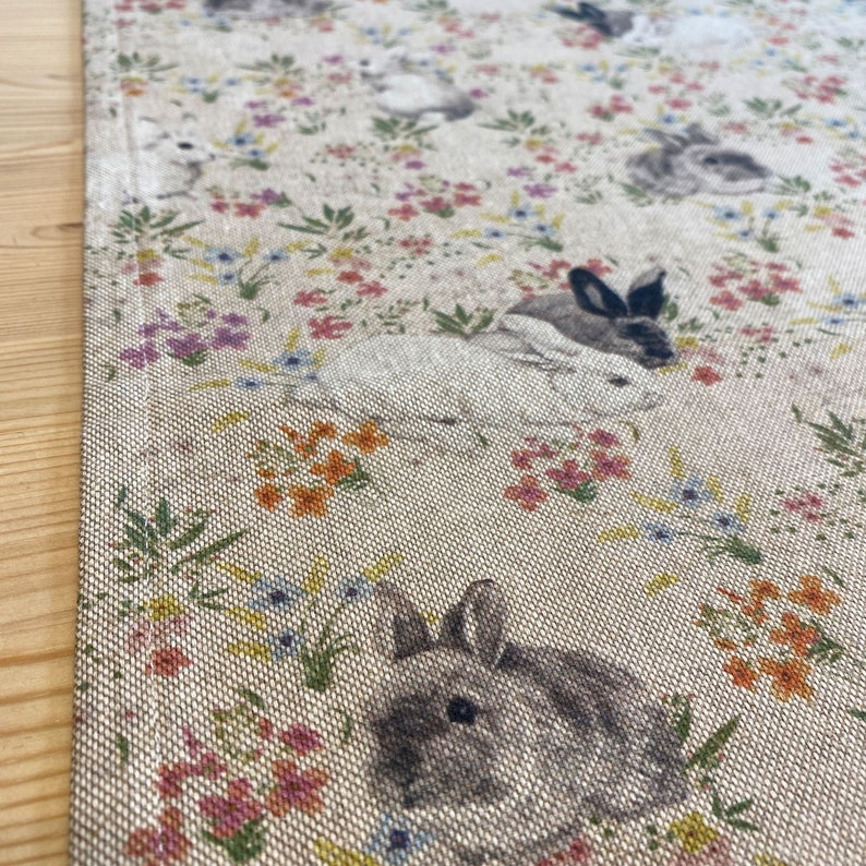 Table runner featuring rabbits and flowers image 1