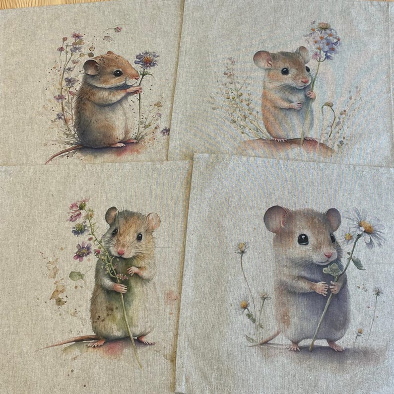Mouse Using Napkin Mouse Napkins Set of 6, Field Mice Table Linen Ideal for Picnics - Etsy
