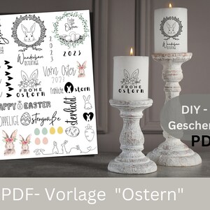 Ostern 2023 PDF Vorlage Kerzentattoos Wasserschiebefolie | Kerzen dekorieren | Sprüche | Osterhase | Frühling | DIY Geschenk