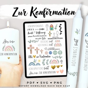 Konfirmation 2023 pdf Vorlage Kerzentattoos Wasserschiebefolie | Kerzen dekorieren | Konfirmationskerze | DIY Geschenk