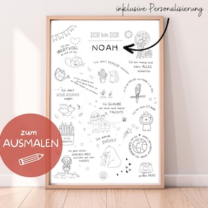 Affirmationsposter Kinderzimmer mit Name Affirmationen Kinder zum Ausmalen Mutmacher Poster personalisierte Geschenke Jungs Mädchen
