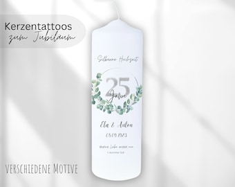 Tatuaż ze świecą, prezent na 25-lecie srebrnego ślubu, rocznica ślubu | Naklejka wodna na świecę z folii na rocznicę ślubu