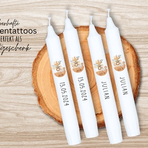 Kerzentattoos Taufe Stabkerzen als Gastgeschenk, Arche Noah, Blumenkrank, Regenbogen