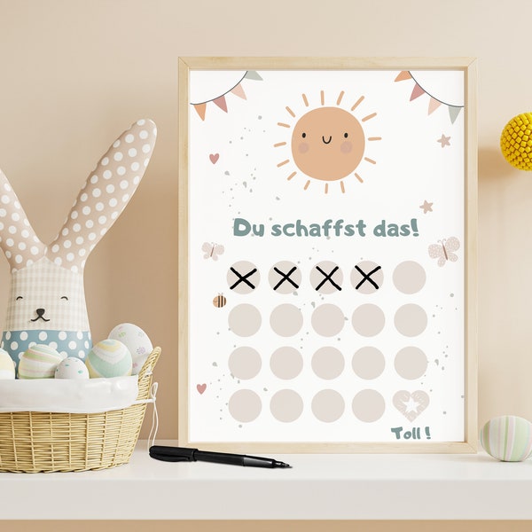 Reward chart boho sun pdf, reward system for toddlers, children, encouragement poster, potty training diaper free, I can do it