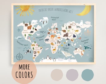 World map children's room boho | pdf file | Picture "World Map" for children petrol | Poster to print out