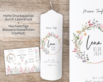 Folie für Taufkerze Blumen rosa | personalisiert als Geschenk für Taufpaten | Kerzentattoo Taufe Kerze basteln | DIY Kerze | A4