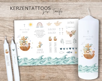 Folie für Taufkerze Arche Noah | personalisiert als Geschenk für Taufpaten | Kerzentattoo Taufe Kerze basteln | DIY Kerze | A4