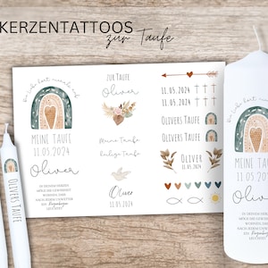 Folie für Taufkerze Regenbogen BOHO | personalisiert als Geschenk für Taufpaten | Kerzentattoo Taufe Kerze gestalten | DIY Kerze | A4