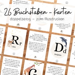 26 flashcards kinderen PDF | Kinderen leren letters | Affirmatiekaarten dieren met aanmoediging | Alfabet leren | DIN A6