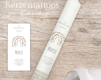 Folie für Kommunionskerze Mädchen Junge Kommunion | Taufe | Regenbogen | Blumen | Kreuz | Herz