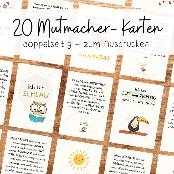 Affirmationskarten für Kinder PDF Achtsamkeitskarten Kinder Mutmach Karten Geschenk Geburtstag Ermutigung