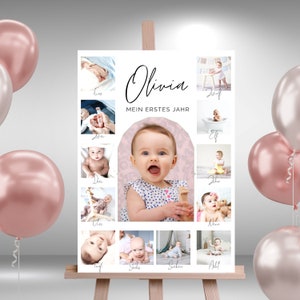 Milestone 1er cumpleaños bebé, cartel de cumpleaños con fotos niño y niña collage de fotos decoración de cumpleaños