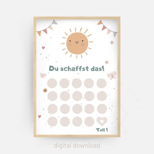 Belohnungstafel Boho Sonne pdf, Belohnungssystem für Kleinkinder, Kinder, Mutmacher Poster, Töpfchentraining windelfrei, Ich schaff das