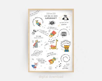 Affirmation posters for children | I am me – and this is my superpower | Superhero quotes | Printable children's room decor (PDF)