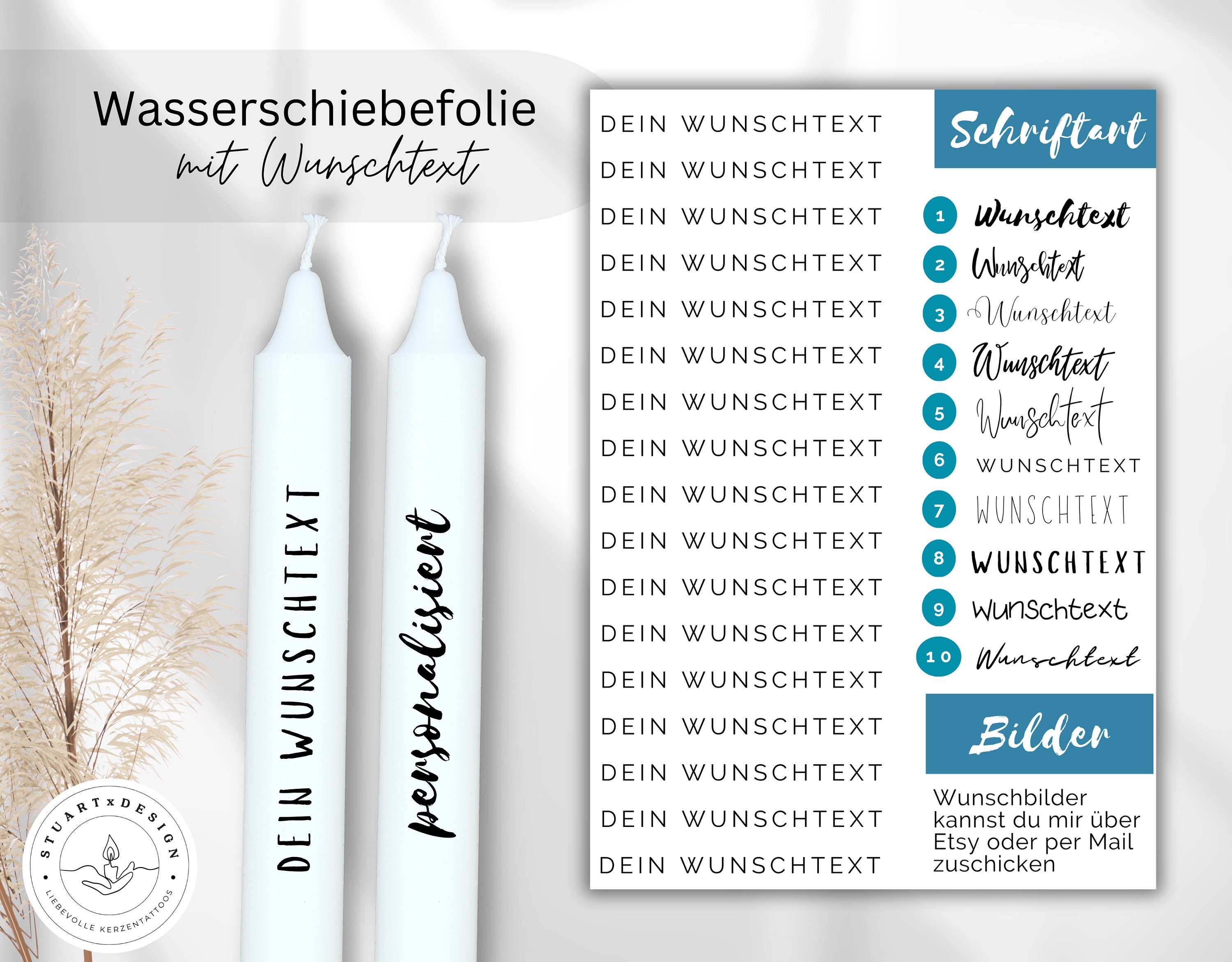 Kerzenfolie personalisiert I Kerzentattoo Folie I Wasserschiebefolie  Wunschtext I Fotos I Din A4 Folie - .de