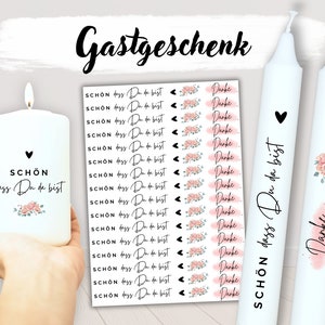 Pellicola per candele regalo per gli ospiti "È bello che tu sia qui", pellicola per scivolo d'acqua con tatuaggi a candela per matrimoni, battesimi, cresime, compleanni
