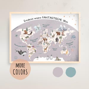 Mapamundi habitación infantil boho | archivo pdf | Cuadro "Mapa mundial" para niños lila | Afiche para imprimir