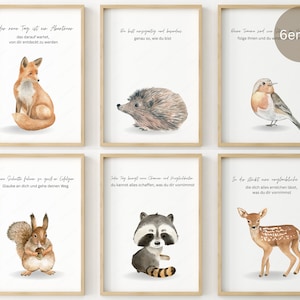 6 Affirmationen für Kinder mit Waldtieren | Kinderzimmer Poster Set | Kinderzimmer Deko Junge Mädchen | Babyzimmer personalisiert