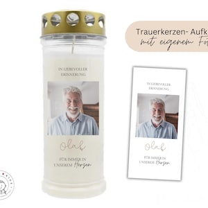 Trauerkerze Kerzentattoo Grablicht Wasserschiebefolie, Grabkerze personalisiert, Grabdeko, Trauergeschenk, Erinnerung, eigene Foto