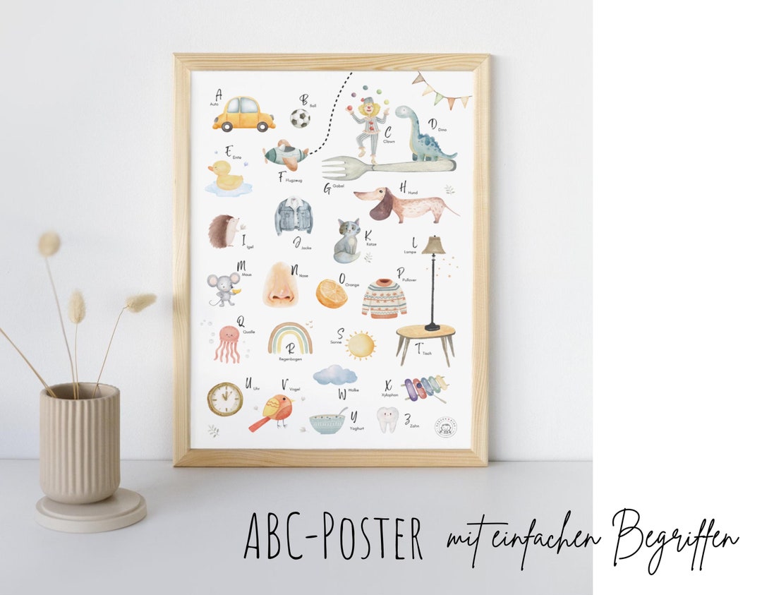 ABC Poster Pdf Letter Poster Boho Watercolor Pictures, Children's Room