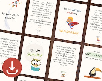 Affirmationskarten Kinder PDF download Achtsamkeitskarten Kinder MutmacherKarten Geburtstag Geschenk Ermutigung