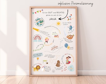 Affirmationsposter A4/ A3/ A2/ A1 Poster mit Name Affirmationen für Kinder positive Glaubenssätze Geschenke Mädchen Junge Zimmer Boho