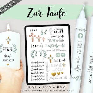 Kerzentattoos PDF Taufkerze svg Vorlage personalisiert Kerzensticker Kerzen gestalten Taufkind Heilige Taufe Geschenk Tauflicht